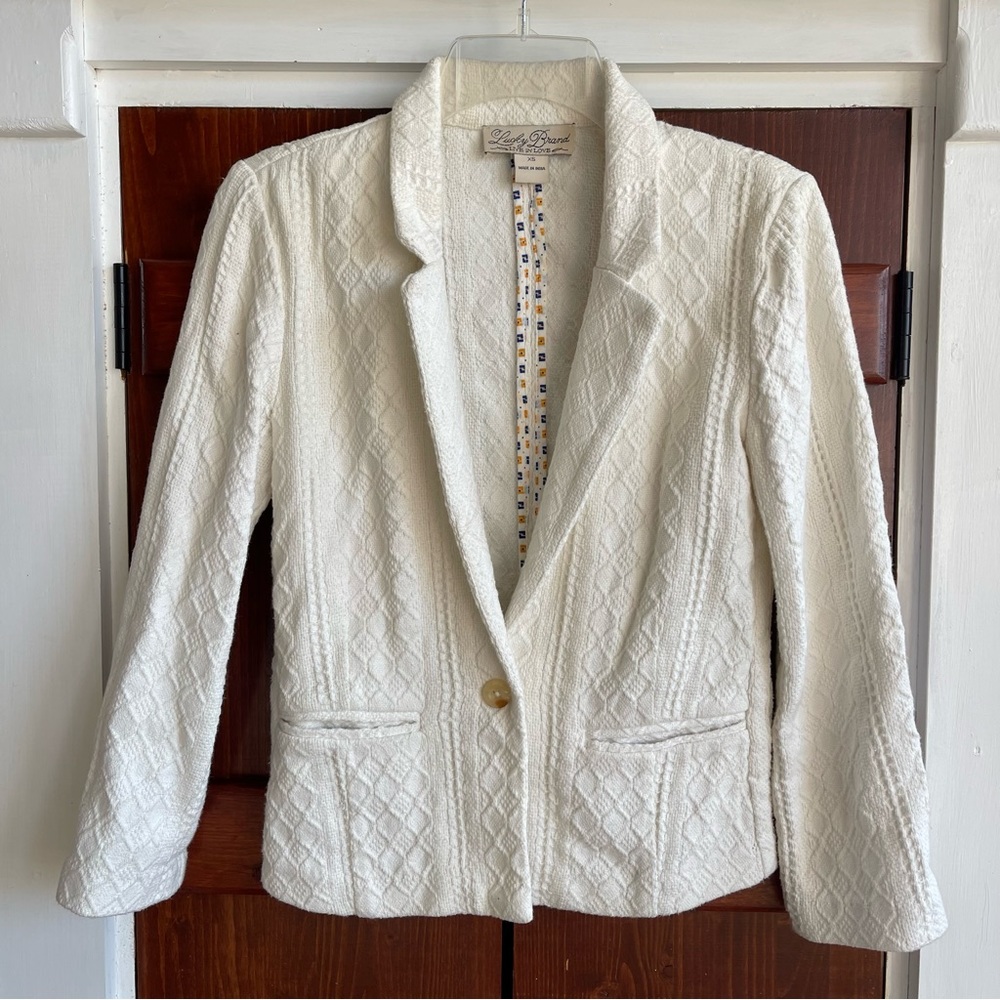 Lucky Brand Antique White Crochet Texture Blazer
